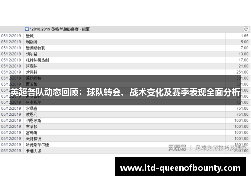 英超各队动态回顾:球队转会、战术变化及赛季表现全面分析